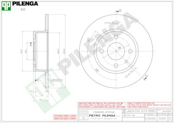 Pilenga 5059 Диск гальмівний задній невентильований 5059: Купити в Україні - Добра ціна на EXIST.UA!