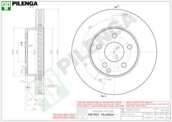 Pilenga V994 Диск гальмівний передній вентильований V994: Купити в Україні - Добра ціна на EXIST.UA!