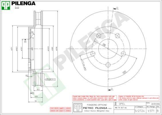 Pilenga V371 Диск гальмівний передній вентильований V371: Купити в Україні - Добра ціна на EXIST.UA!