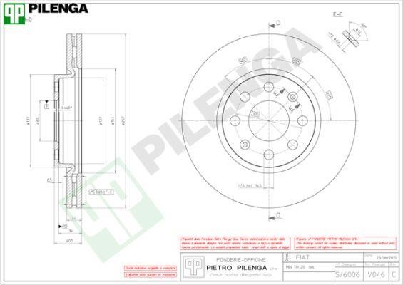 Pilenga V046 Диск гальмівний передній вентильований V046: Купити в Україні - Добра ціна на EXIST.UA!