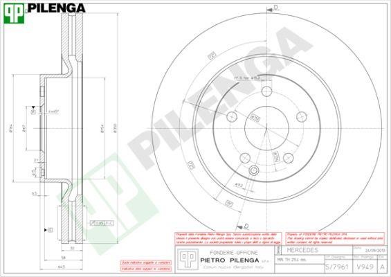 Pilenga V949 Диск гальмівний передній вентильований V949: Купити в Україні - Добра ціна на EXIST.UA!