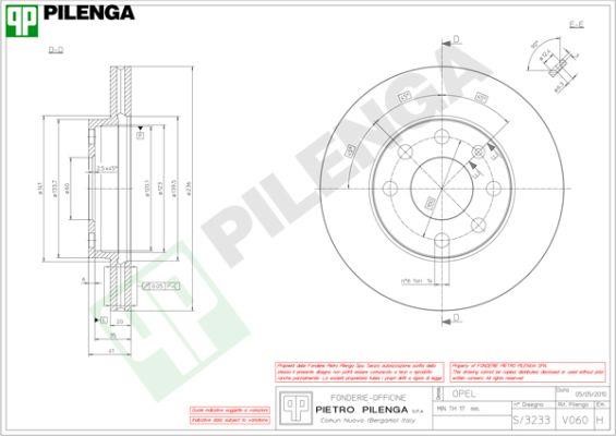 Pilenga V060 Диск гальмівний передній вентильований V060: Купити в Україні - Добра ціна на EXIST.UA!