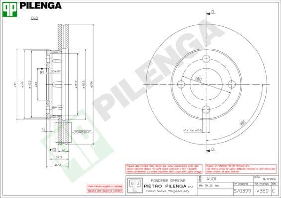 Pilenga V360 Диск гальмівний передній вентильований V360: Купити в Україні - Добра ціна на EXIST.UA!
