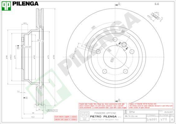 Pilenga V711 Диск гальмівний передній вентильований V711: Купити в Україні - Добра ціна на EXIST.UA!
