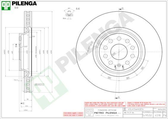 Pilenga V218 Диск гальмівний передній вентильований V218: Купити в Україні - Добра ціна на EXIST.UA!