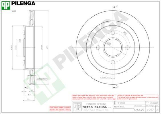 Pilenga V257 Диск гальмівний задній вентильований V257: Купити в Україні - Добра ціна на EXIST.UA!