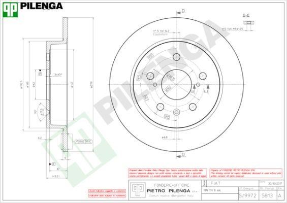 Pilenga 5813 Диск гальмівний задній невентильований 5813: Купити в Україні - Добра ціна на EXIST.UA!