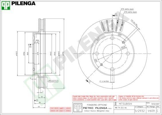 Pilenga V609 Диск гальмівний передній вентильований V609: Купити в Україні - Добра ціна на EXIST.UA!