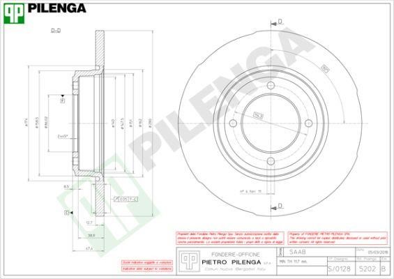 Pilenga 5202 Диск гальмівний передній невентильований 5202: Приваблива ціна - Купити в Україні на EXIST.UA!
