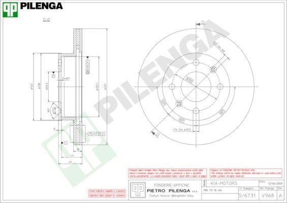 Pilenga V968 Диск гальмівний передній вентильований V968: Купити в Україні - Добра ціна на EXIST.UA!