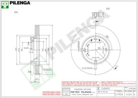 Pilenga V404 Диск гальмівний передній вентильований V404: Купити в Україні - Добра ціна на EXIST.UA!
