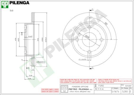 Pilenga 5280 Диск гальмівний передній невентильований 5280: Купити в Україні - Добра ціна на EXIST.UA!