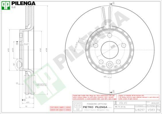 Pilenga V583 Диск гальмівний передній вентильований V583: Купити в Україні - Добра ціна на EXIST.UA!