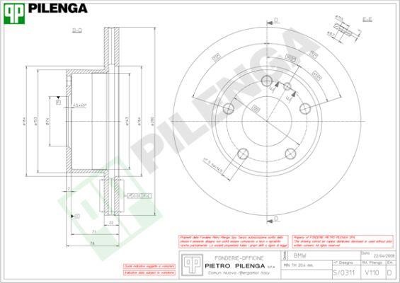 Pilenga V110 Диск гальмівний передній вентильований V110: Приваблива ціна - Купити в Україні на EXIST.UA!