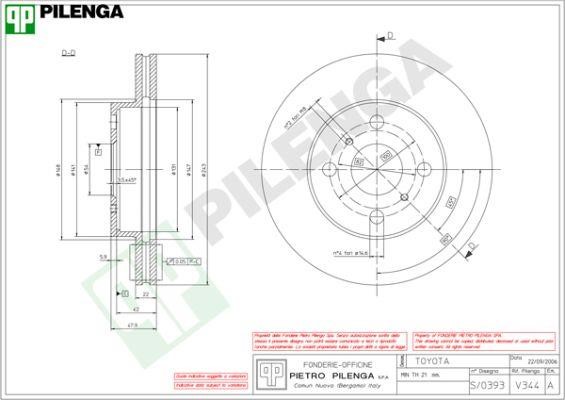 Pilenga V344 Диск гальмівний передній вентильований V344: Купити в Україні - Добра ціна на EXIST.UA!
