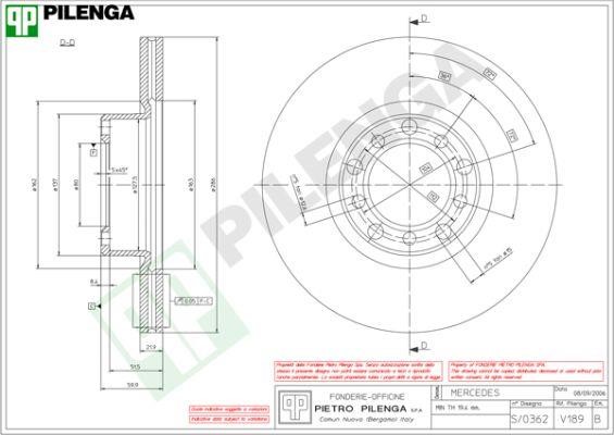 Pilenga V189 Диск гальмівний передній вентильований V189: Купити в Україні - Добра ціна на EXIST.UA!
