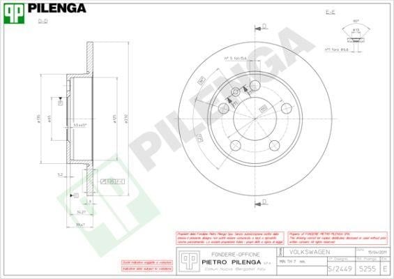 Pilenga 5255 Диск гальмівний задній невентильований 5255: Купити в Україні - Добра ціна на EXIST.UA!