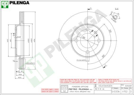 Pilenga V152 Диск гальмівний передній вентильований V152: Купити в Україні - Добра ціна на EXIST.UA!