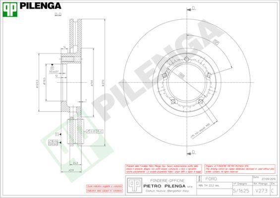Pilenga V273 Диск гальмівний передній вентильований V273: Купити в Україні - Добра ціна на EXIST.UA!