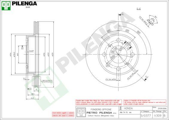 Pilenga V309 Диск гальмівний передній вентильований V309: Приваблива ціна - Купити в Україні на EXIST.UA!