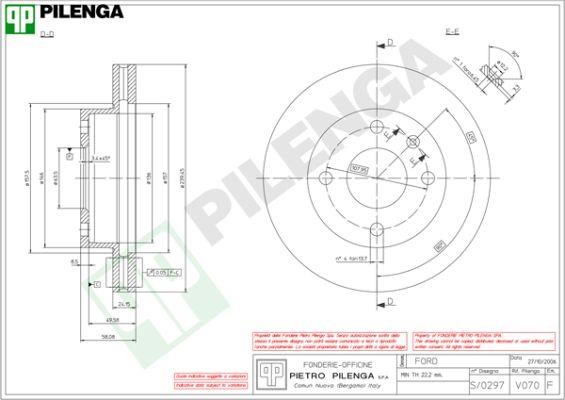 Pilenga V070 Диск гальмівний передній вентильований V070: Купити в Україні - Добра ціна на EXIST.UA!