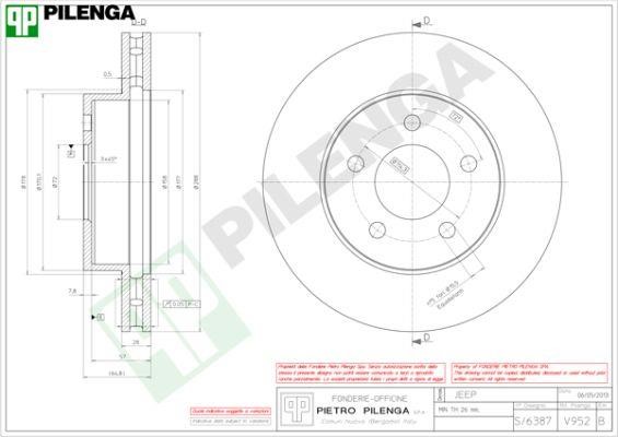 Pilenga V952 Диск гальмівний передній вентильований V952: Купити в Україні - Добра ціна на EXIST.UA!