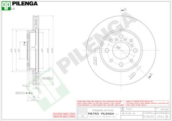 Pilenga V044 Диск гальмівний передній вентильований V044: Купити в Україні - Добра ціна на EXIST.UA!
