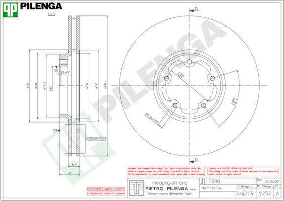 Pilenga V252 Диск гальмівний передній вентильований V252: Купити в Україні - Добра ціна на EXIST.UA!