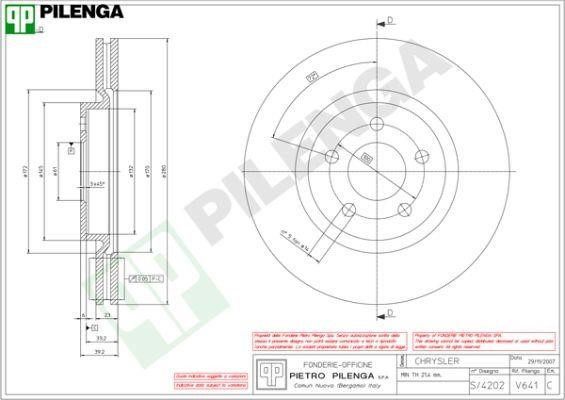 Pilenga V641 Диск гальмівний передній вентильований V641: Купити в Україні - Добра ціна на EXIST.UA!