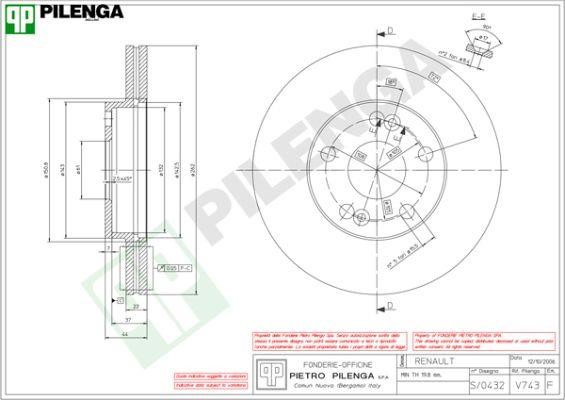 Pilenga V743 Диск гальмівний передній вентильований V743: Купити в Україні - Добра ціна на EXIST.UA!