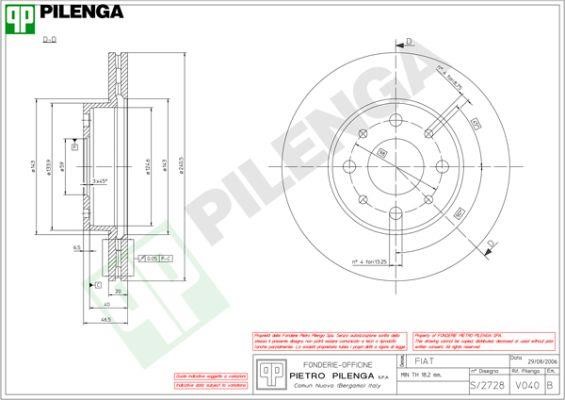 Pilenga V040 Диск гальмівний передній вентильований V040: Приваблива ціна - Купити в Україні на EXIST.UA!