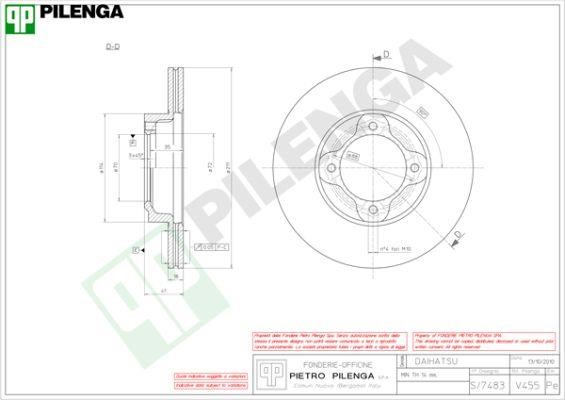 Pilenga V455 Диск гальмівний передній вентильований V455: Приваблива ціна - Купити в Україні на EXIST.UA!