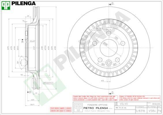Pilenga V584 Диск гальмівний задній вентильований V584: Купити в Україні - Добра ціна на EXIST.UA!