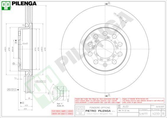 Pilenga V233 Диск гальмівний передній вентильований V233: Купити в Україні - Добра ціна на EXIST.UA!