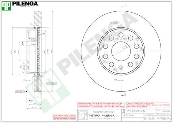 Pilenga V1708 Диск гальмівний передній вентильований V1708: Купити в Україні - Добра ціна на EXIST.UA!