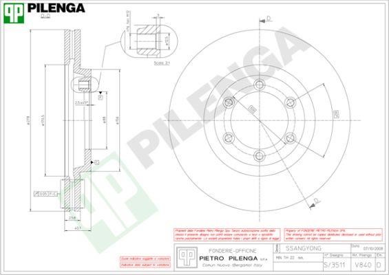 Pilenga V840 Диск гальмівний передній вентильований V840: Купити в Україні - Добра ціна на EXIST.UA!