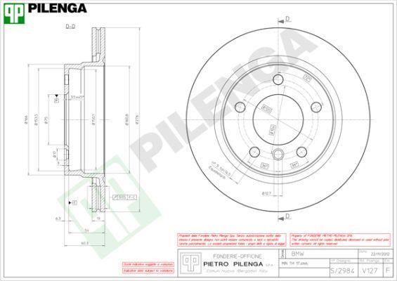 Pilenga V127 Диск гальмівний задній вентильований V127: Купити в Україні - Добра ціна на EXIST.UA!