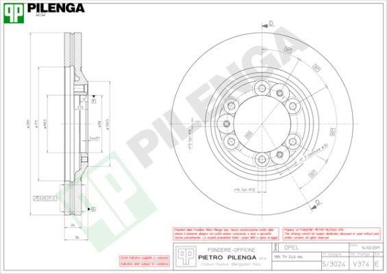 Pilenga V374 Диск гальмівний передній вентильований V374: Купити в Україні - Добра ціна на EXIST.UA!