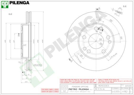 Pilenga V182 Диск гальмівний передній вентильований V182: Купити в Україні - Добра ціна на EXIST.UA!