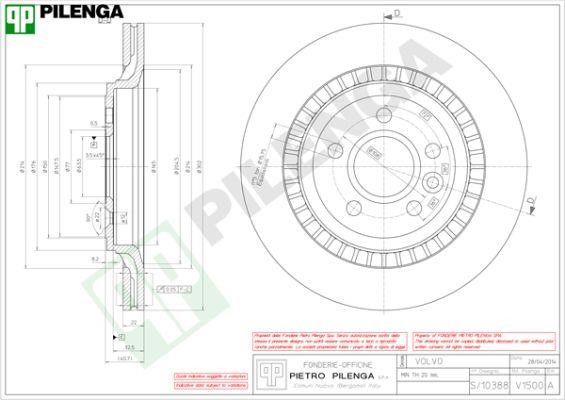 Pilenga V1500 Диск гальмівний задній вентильований V1500: Купити в Україні - Добра ціна на EXIST.UA!