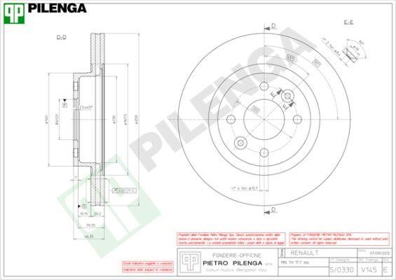 Pilenga V145 Диск гальмівний передній вентильований V145: Купити в Україні - Добра ціна на EXIST.UA!
