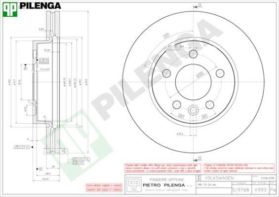 Pilenga V993 Диск гальмівний передній вентильований V993: Купити в Україні - Добра ціна на EXIST.UA!