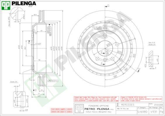 Pilenga V931 Диск гальмівний задній вентильований V931: Купити в Україні - Добра ціна на EXIST.UA!