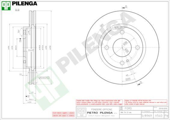 Pilenga V540 Диск гальмівний передній вентильований V540: Купити в Україні - Добра ціна на EXIST.UA!