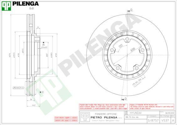 Pilenga V537 Диск гальмівний передній вентильований V537: Купити в Україні - Добра ціна на EXIST.UA!