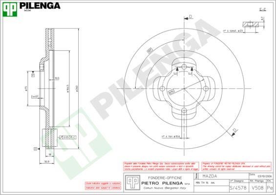 Pilenga V508 Диск гальмівний передній вентильований V508: Купити в Україні - Добра ціна на EXIST.UA!