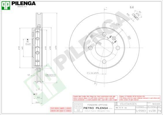 Pilenga V498 Диск гальмівний передній вентильований V498: Купити в Україні - Добра ціна на EXIST.UA!