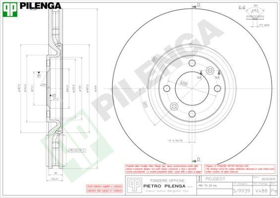 Pilenga V488 Диск гальмівний передній вентильований V488: Приваблива ціна - Купити в Україні на EXIST.UA!