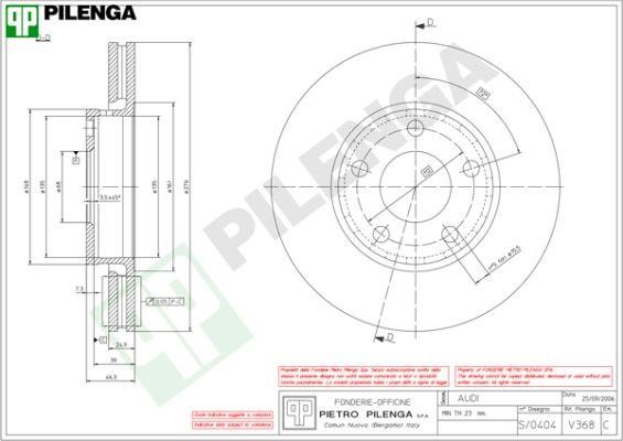 Pilenga V368 Диск гальмівний передній вентильований V368: Купити в Україні - Добра ціна на EXIST.UA!