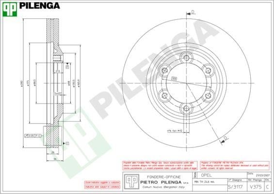 Pilenga V375 Диск гальмівний передній вентильований V375: Приваблива ціна - Купити в Україні на EXIST.UA!